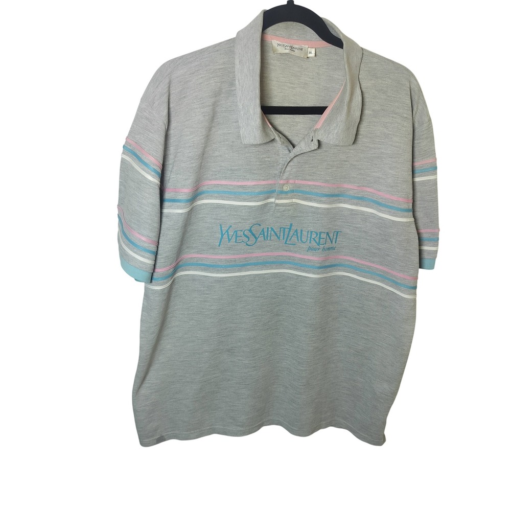 Yves Saint Laurent Pour Homme Vintage Gray Striped Polo Shirt XXL UK/HKK-23802